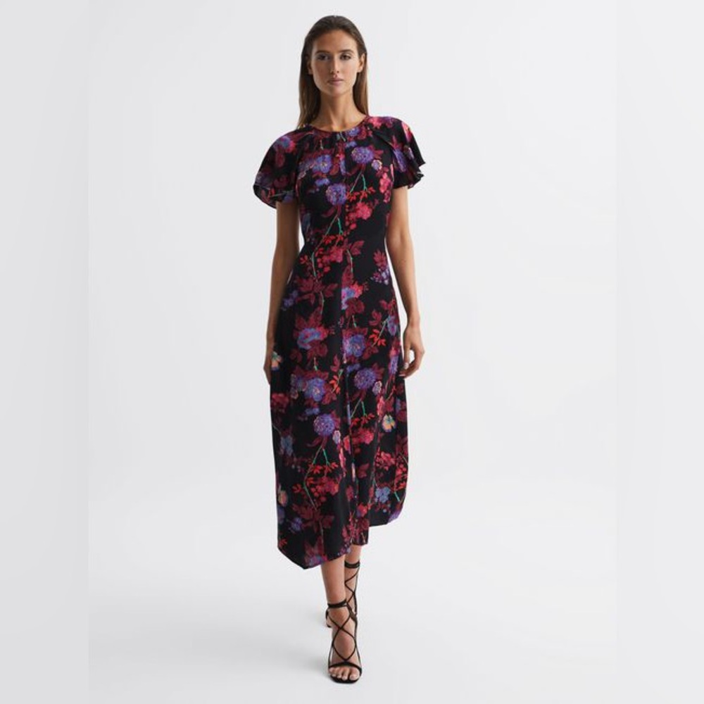 Leni Floral Print Black Dress